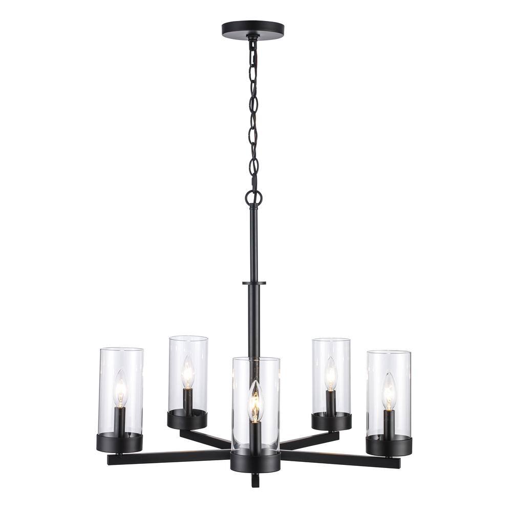 UPC 736916711159 product image for Bel Air Lighting Meadowlark 5-Light Black Chandelier Light Fixture with Clear Gl | upcitemdb.com