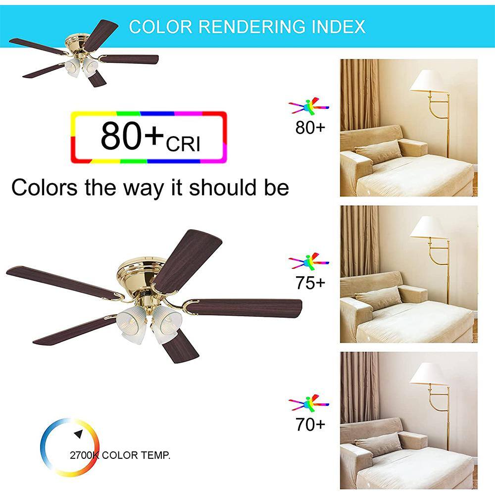 52'' Polished Brass Ceiling Fan with LED Lights and Reversible Blades