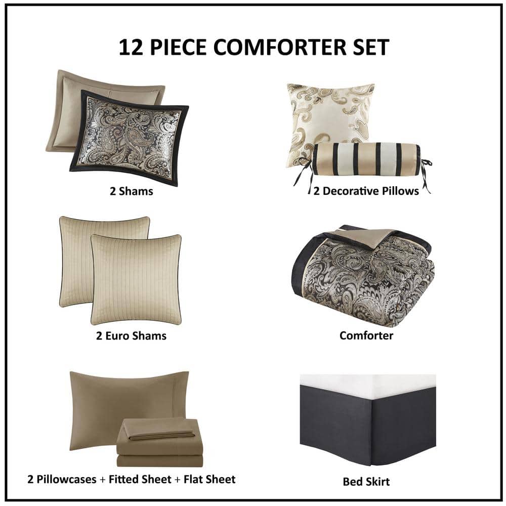 Black and Gold Jacquard Cotton Full Bed in a Bag Set