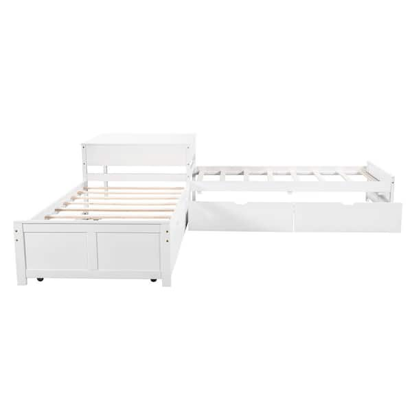 SLÄKT Bed frame w/pull-out bed + storage, white, Twin - IKEA