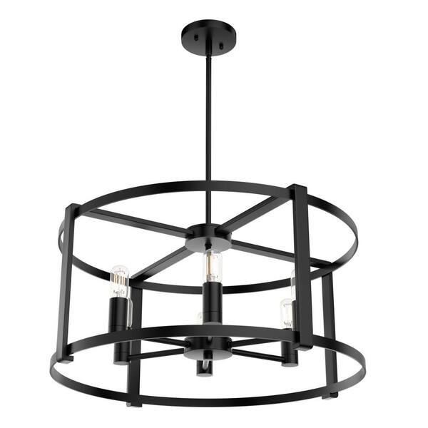 Hunter Astwood 6 Light Matte Black Drum Chandelier Dining Room Light