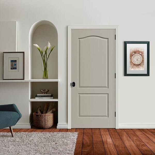 JELD-WEN 36 in. x 80 in. Camden 2-Panel Arch Top Light Gray