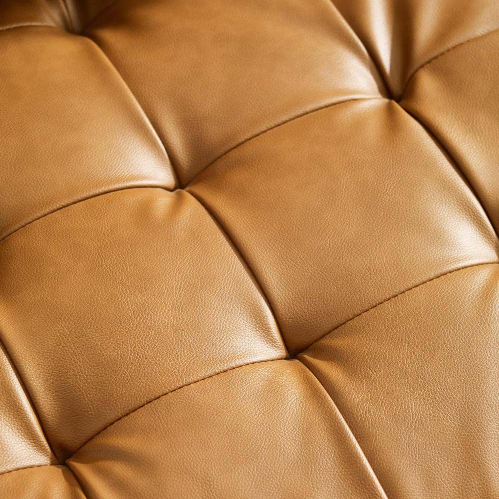 Brown Tufted Faux Leather Sofa with Walnut Wood Legs
