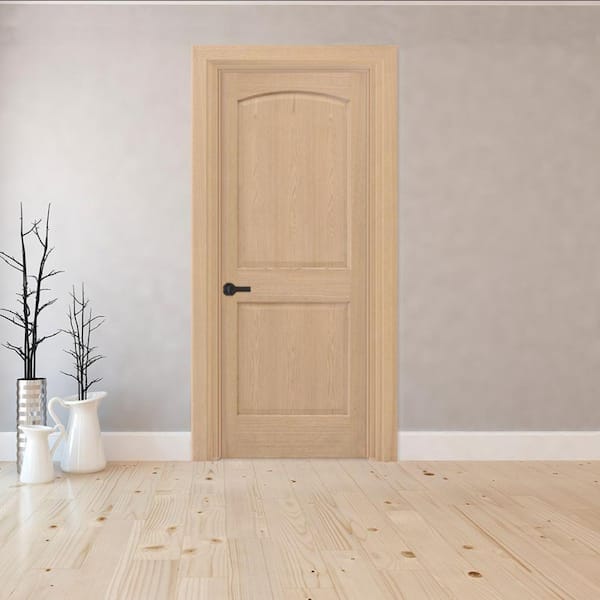 36 in. x 80 in. 6-Panel Right-Hand Unfinished Red Oak Wood Single Prehung Interior Door with Bronze Hinges