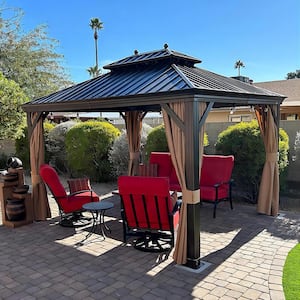10 ft. x 12 ft. Aluminum Hardtop Gazebo with Galvanized Steel Double Roof for Patio, with Curtains and Netting, Bronze
