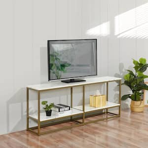 Marble White TV with Gold Frame Leg Stand for TVs up to 66"