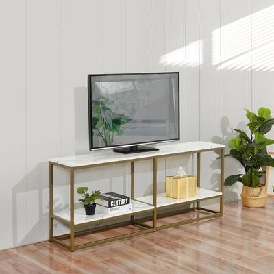 Marble White TV with Gold Frame Leg Stand for TVs up to 66"