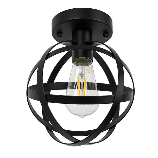 Black Spherical Ceiling Light Fixture, Vintage Semi-Flush Mount Ceiling Light for Hallway