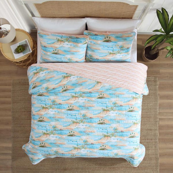 Tommy Bahama Bon Voyage 2-Piece Sterling Blue Twin Cotton Quilt