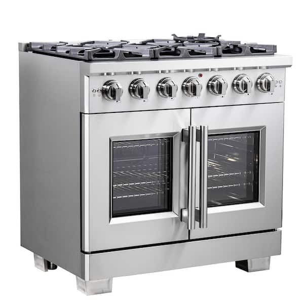 Capriasca 36 in. Freestanding French Door Single Oven Gas Range 6-Burners Stainless Steel
