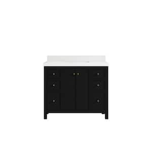 Chicago 42 in. W x 22 in. D x 36 in. H Single Sink Bath Vanity in Black with 2" White Qt. Top