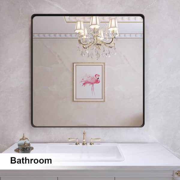 36 in. W x 36 in. H Large Rectangular Framed Wall Mounted Bathroom Vanity Mirror in Black