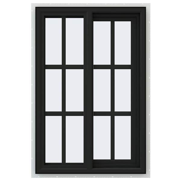 JELD-WEN 24 in. x 36 in. V-4500 Series Bronze FiniShield Vinyl Right-Handed Sliding Window with Colonial Grids/Grilles