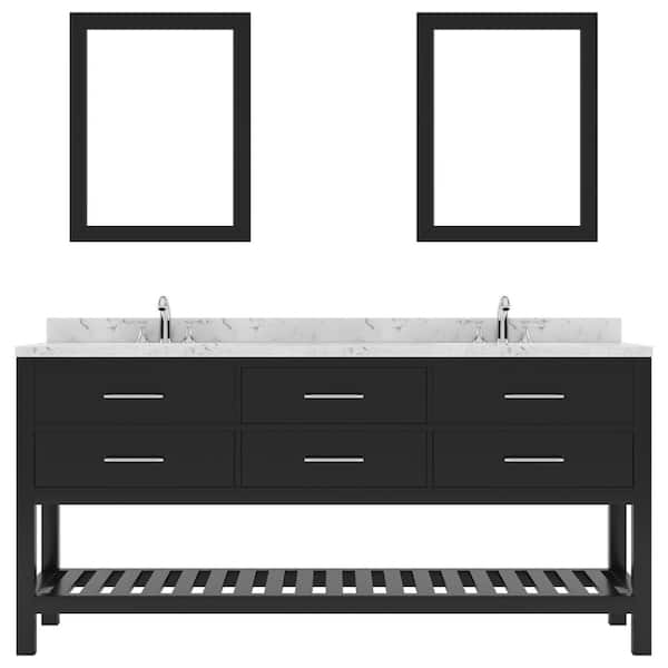 Virtu USA Caroline Estate 72 in. W x 22 in. D x 35 in. H Double Sink Bath Vanity in Espresso with Quartz Top and Mirror