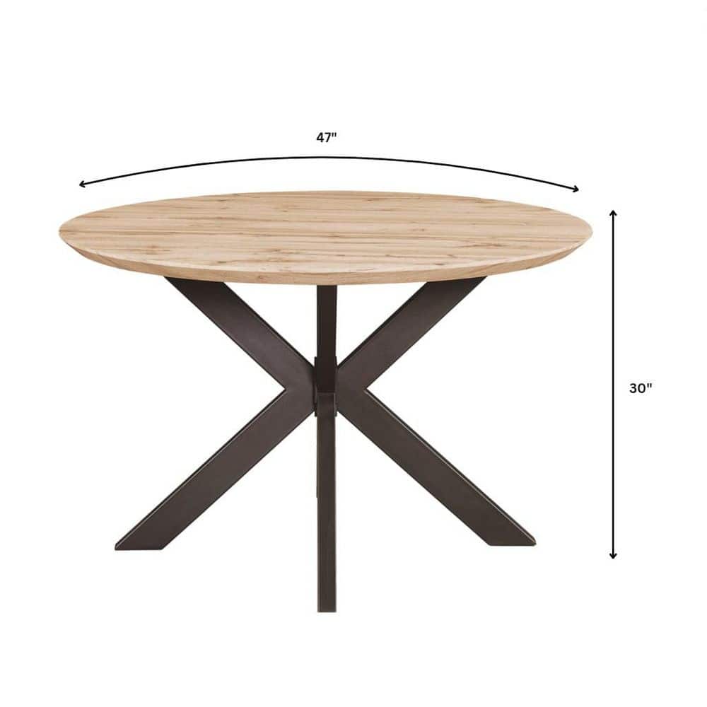 Reclaimed Wood Round Dining Table with Geometric Metal Base