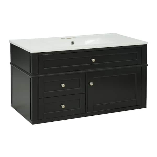 36 in. W Black Floating Bath Vanity with White Ceramic Top Sink, Combo Cabinet Undermount Sink, 2 Drawers