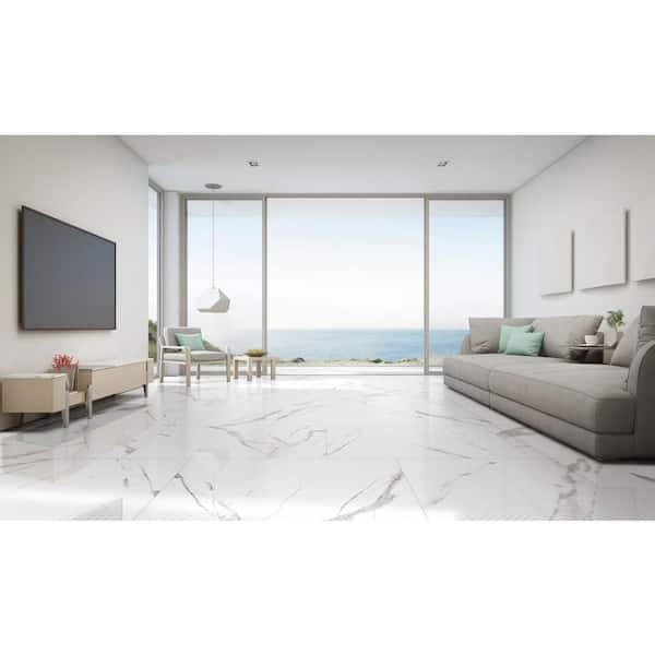 white polished porcelain tile