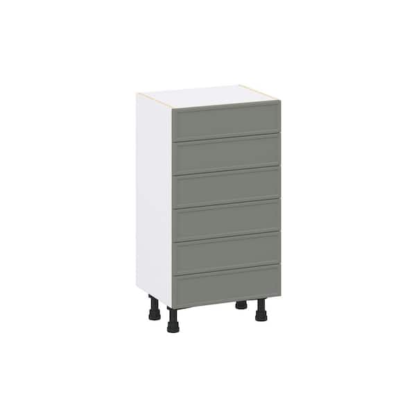 J COLLECTION Fairview 18 in. W x 14 in. D x 34.5 in. H Assembled Slim Shaker Drawer Base Kitchen Cabinet in Moss Green with 6-Drawers