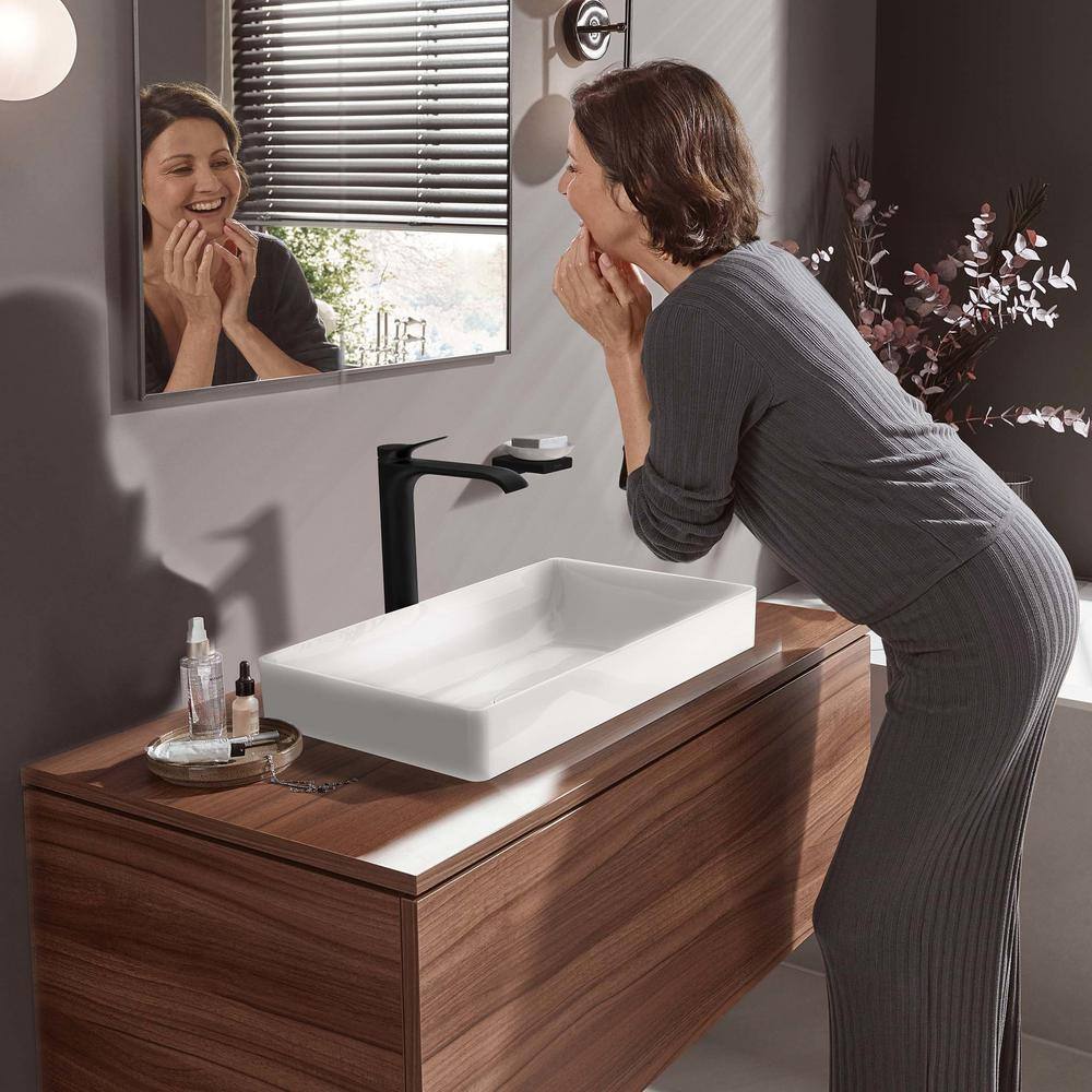 Elegantly Curved Matte Black Brass Vessel Faucet with Waterfall Stream