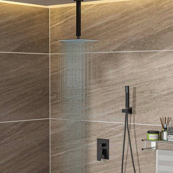 Dual Shower Head Ceiling Mount 12 in. Square 1.8 GPM with 2-Spray Shower Faucet in Oil Rubber Bronze (Valve Included)