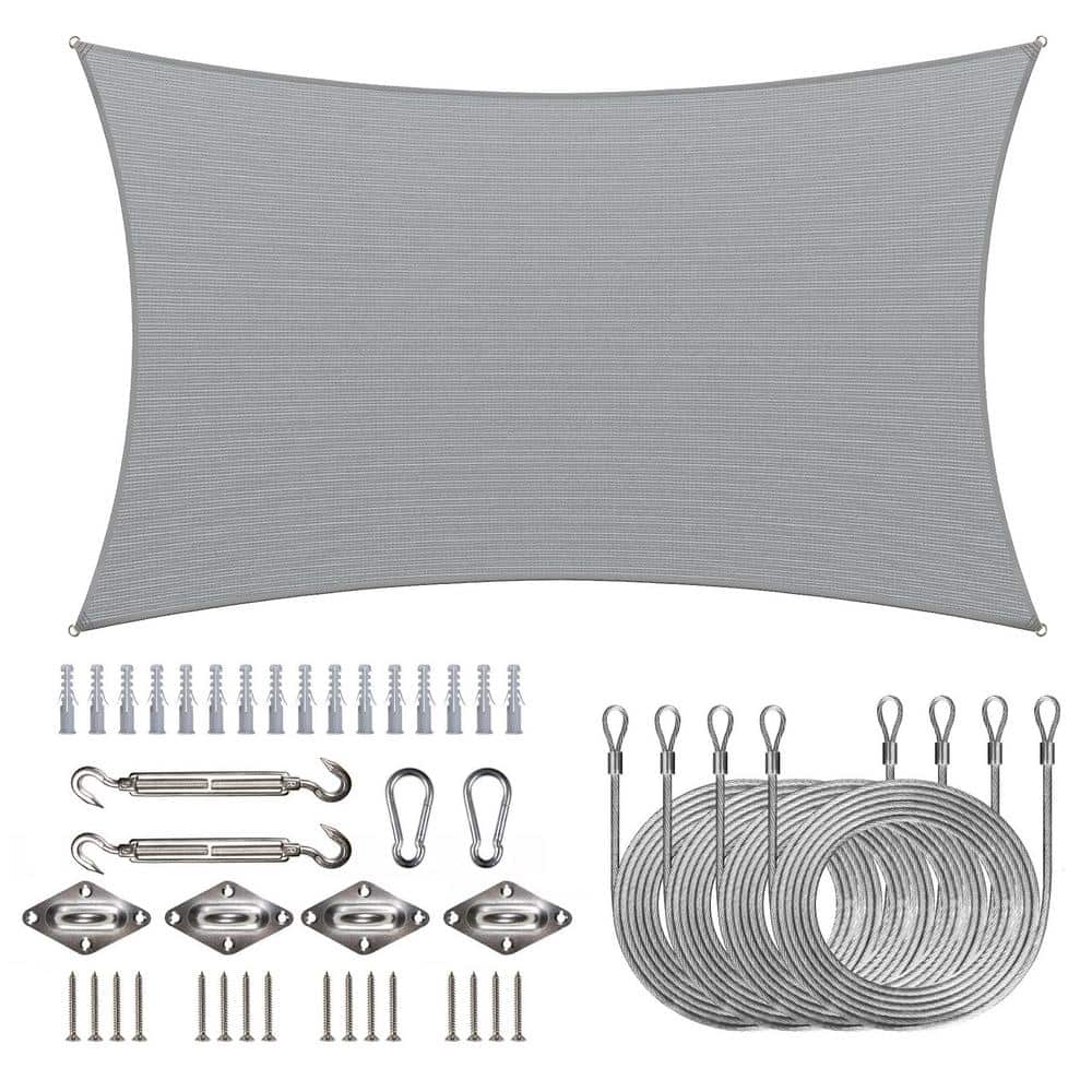 10 ft. x 13 ft. 190 GSM Grey Rectangle Sun Shade Sail with Rectangle Installation Kit Plus Cable Wire Ropes price history on PriceWatchPro