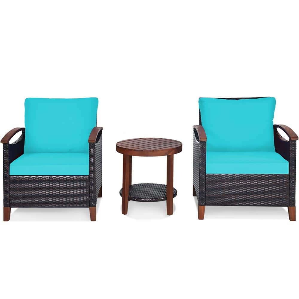 Costway Patio Rattan Cushioned Ottoman Seat Foot Rest Table Turquoise  (2-Piece) HW67568TU - The Home Depot