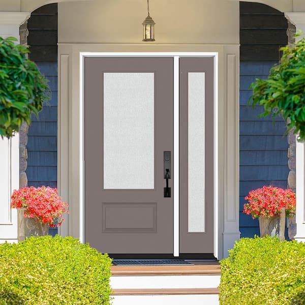 Legacy 53 in. x 80 in. 3/4 Lite Rain Glass LHIS Primed Kindling Finish Fiberglass Prehung Front Door with 14 in. SL
