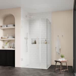 Tampa-Pro 29 13/16 in. W x 72 in. H Square Pivot Frameless Corner Shower Enclosure in Satin Nickel