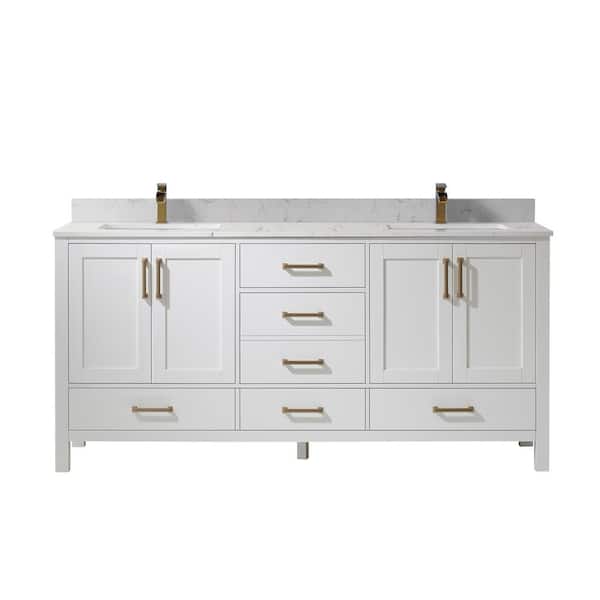 ROSWELL Shannon 72 in. Bath Vanity in White with Composite Vanity Top in White with White Basin