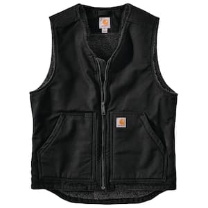 Men's Medium Black Cotton Relaxed Fit Washed Duck Sherpa-Lined Vest