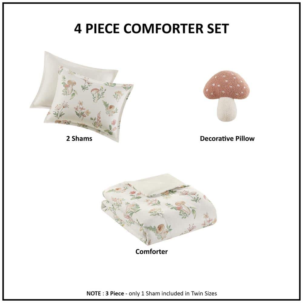 Twin Green Microfiber Mushroom Garden Comforter Set