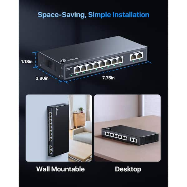 Loocam 10-Port PoE Switch with 8-10/100Mbps PoE Port, 2-10/100Mbps Uplink Ports, Unmanaged Ethernet Network Switch