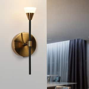 4.7 in. Farmhouse 1-Light Brass Integrated LED Wall Sconce Lighting, Modern Black Wall Light Fixture