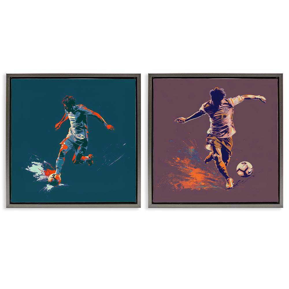 Kicking Soccer Ball Goal by Lazar Studio 2-Pieces Gray Floater Frame Sports Graphic Art Print 18 in. x 18 in. price history on PriceWatchPro