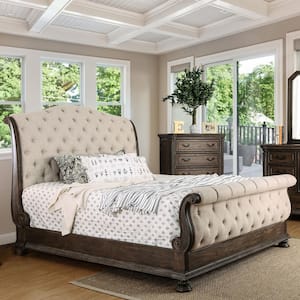 Codere Brown Queen Wood Frame Sleigh Bed with Tufted Headboard and Footboard