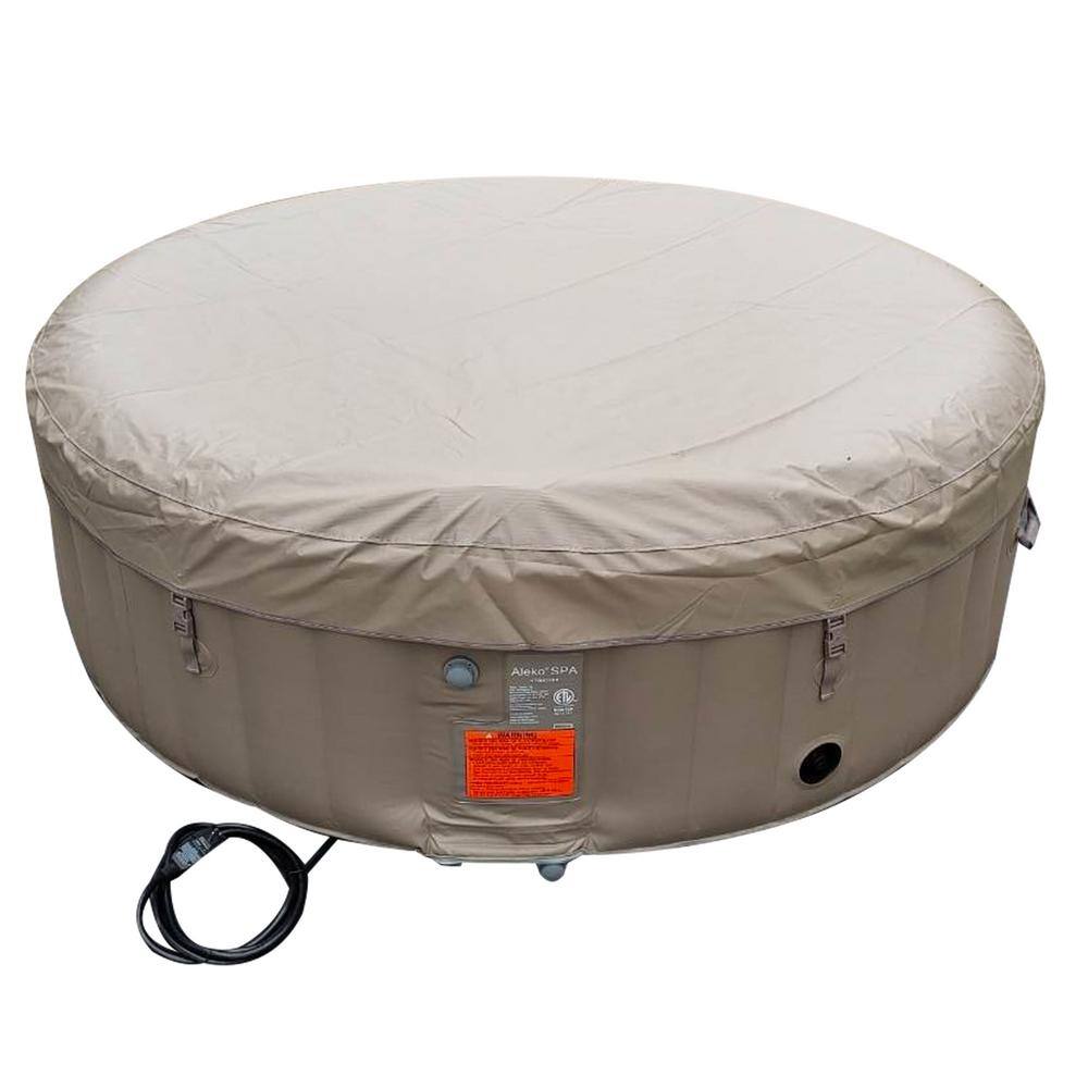 Brown Round Inflatable 6-Person Hot Tub Spa with Cover
