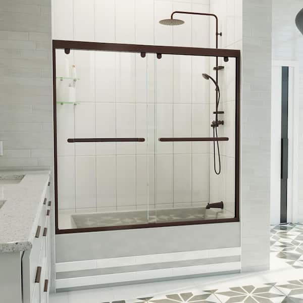 DreamLine Charisma-X 60 in. W x 58 in. H Semi Frameless Sliding Tub Door in Oil Rubbed Bronze with Clear Glass