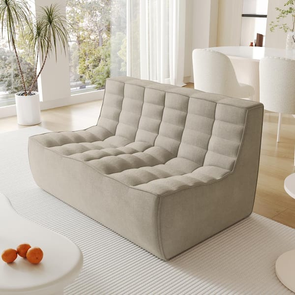 J&E Home 55.12 in. W Armless Linen Polyester Modular Reclining Sofa in. Khaki