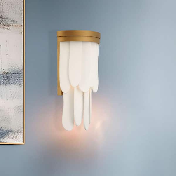 Briscade 1-Light Painted Legacy Brass Wall Sconce with White Organic Ceramic Panels