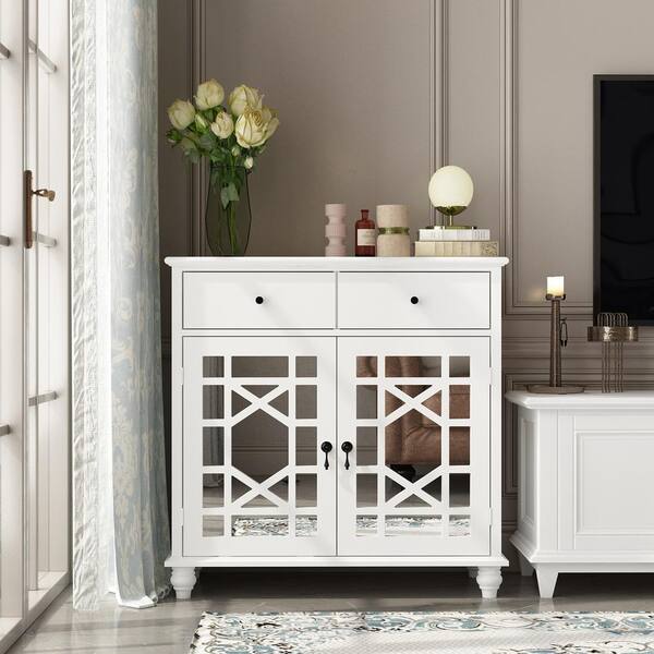 FUFU&GAGA White Wooden Accent Storage Cabinet, End Table, Sideboard ...