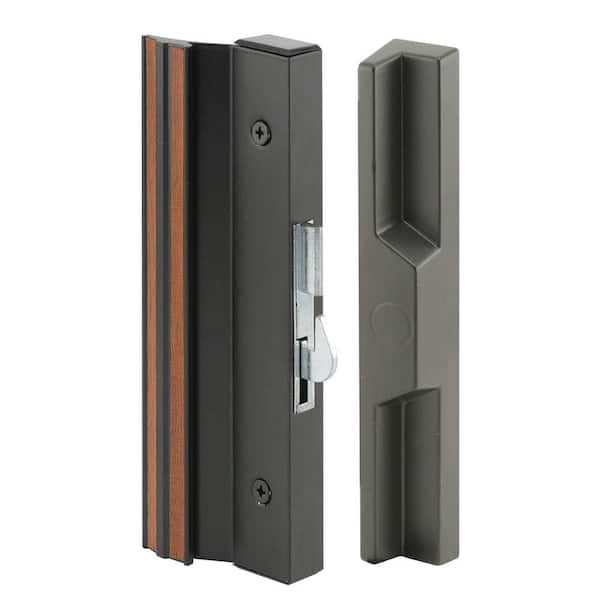 Prime-Line Sliding Patio Door Handle Set, 4-15/16 in., Extruded Aluminum, Hook Latch, Black w/Wood Grain