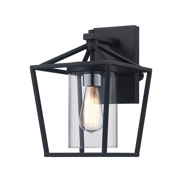 Monteaux Lighting 1-Light Black and Brushed Nickel Outdoor Wall Light Fixture with Clear Glass