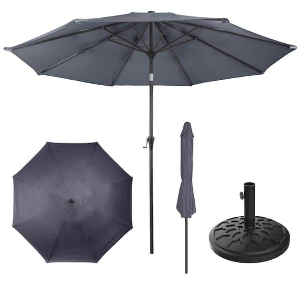 9 vinyl patio umbrella Villacera 9-Foot Outdoor Patio Umbrella with Base, Gray 83-OUT5446B