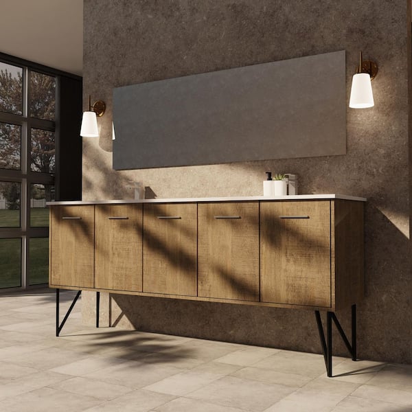 Lexora Lancy 80 in W x 20 in D Rustic Acacia Double Bath Vanity, Cultured Marble Top and 70 in Mirror