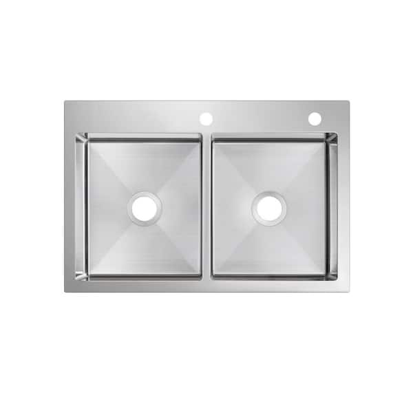33 in. Drop-In/Undermount 50/50 Double Bowl 18-Gauge Stainless Steel Kitchen Sink