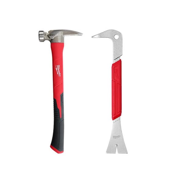 Milwaukee 21 oz. Milled Face Poly Handle Hammer with 10 in. Moulding Puller Pry Bar