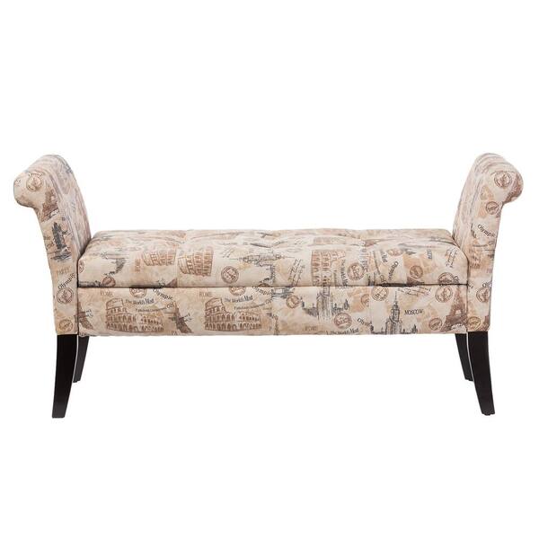 Baxton Studio Avignon Dark Grey Print Bench