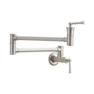 Wall Mounted Pot Filler Faucet with Double Handle in Brushed Nickel