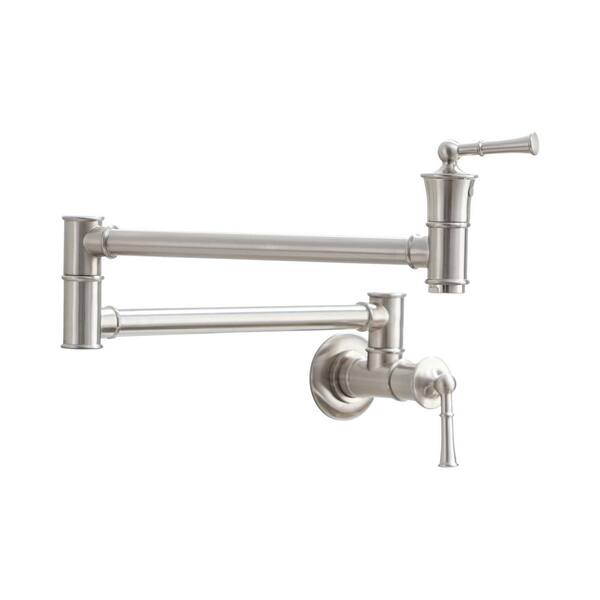 Mondawe Wall Mounted Pot Filler Faucet with Double Handle in Brushed