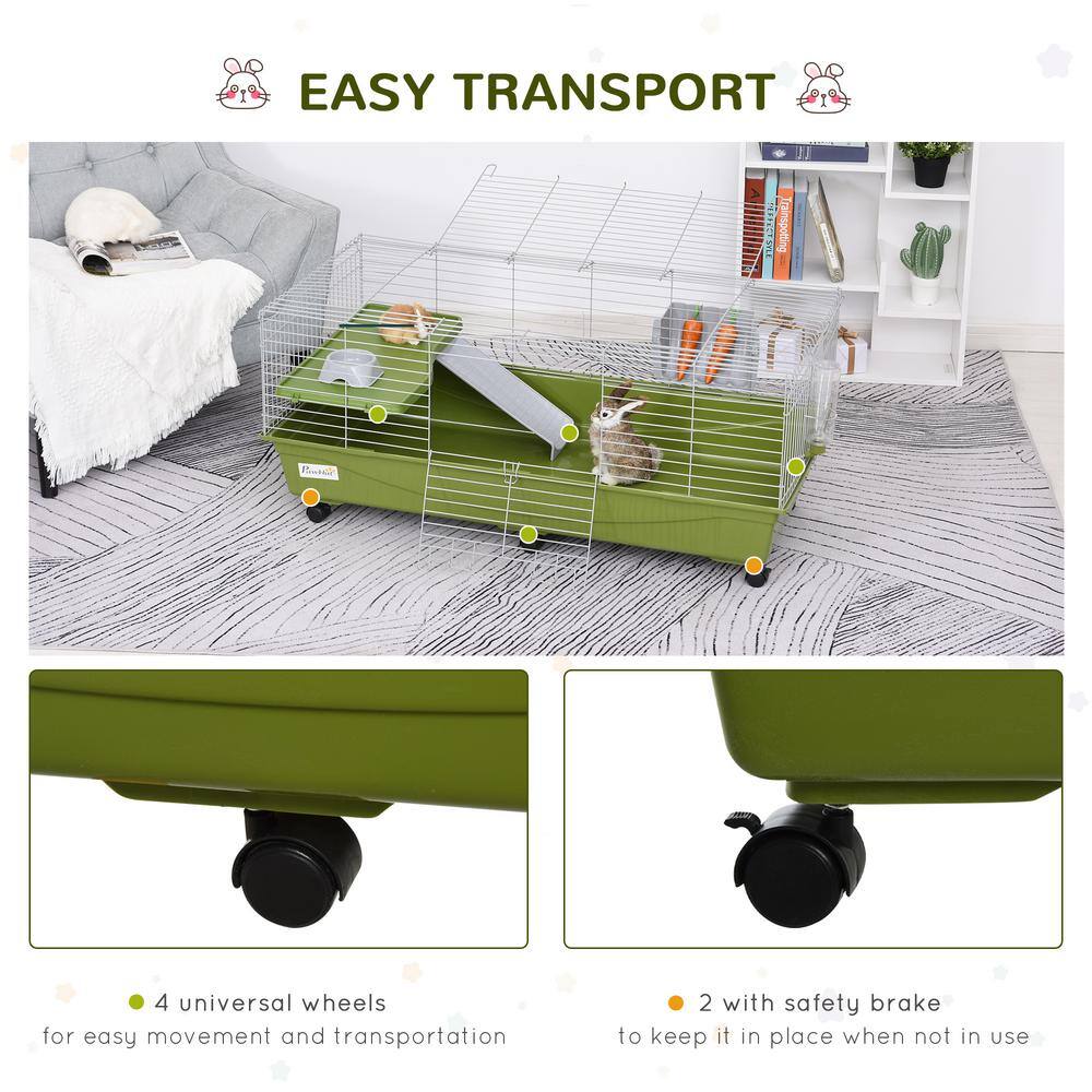 Green Small Animal Cage with Ramp and Platform